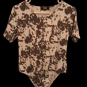 LB Tan and Black Fitted Bodysuit Short Sleeve